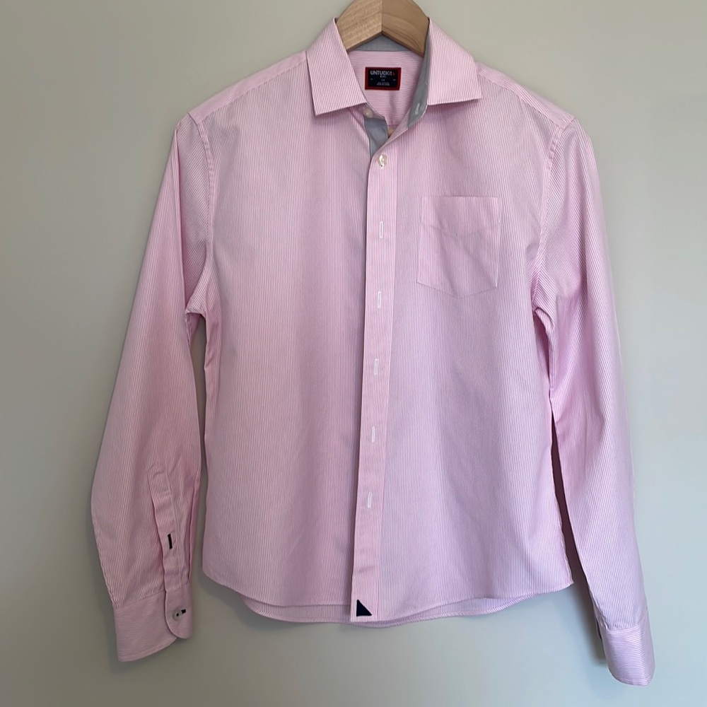 Boy’s Untuckit Pinstripe Button Down Dress Shirt Size 14